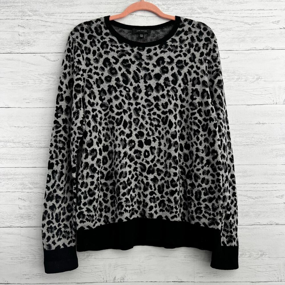 Ann Taylor Gray Leopard Print Long Sleeve Sweater Size XXL